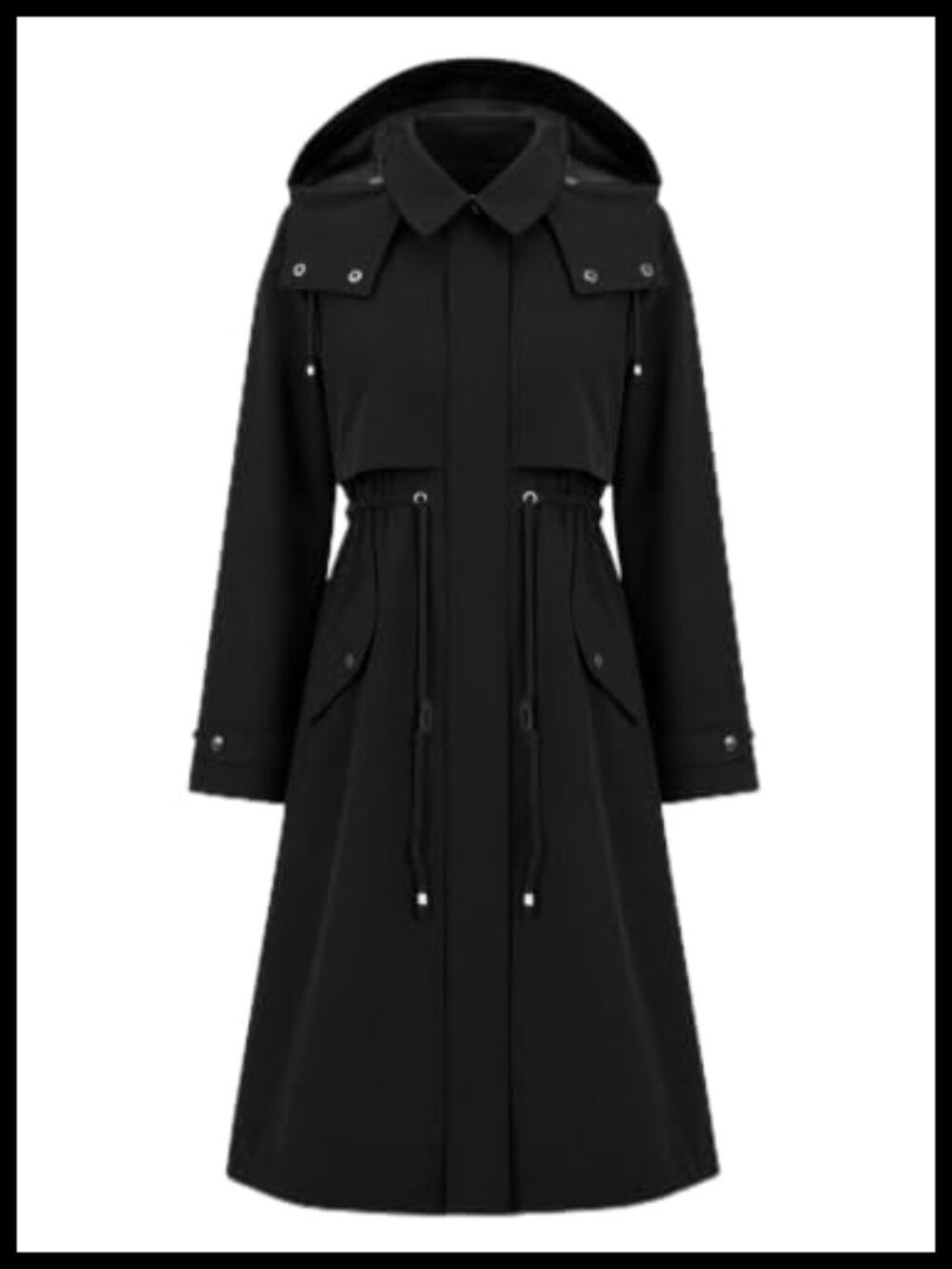 Women's Trench Coat Classic Lapel Overcoat Detachable Hood Windproof